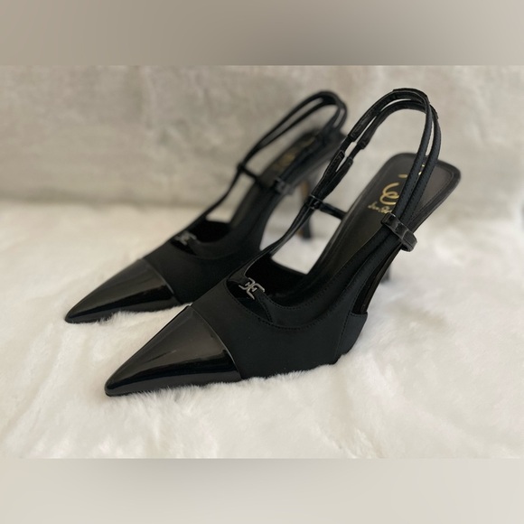 Sam Edelman Odette Cap Toe Slingback Pump Size 10.5 Black Pointed - Picture 3 of 11